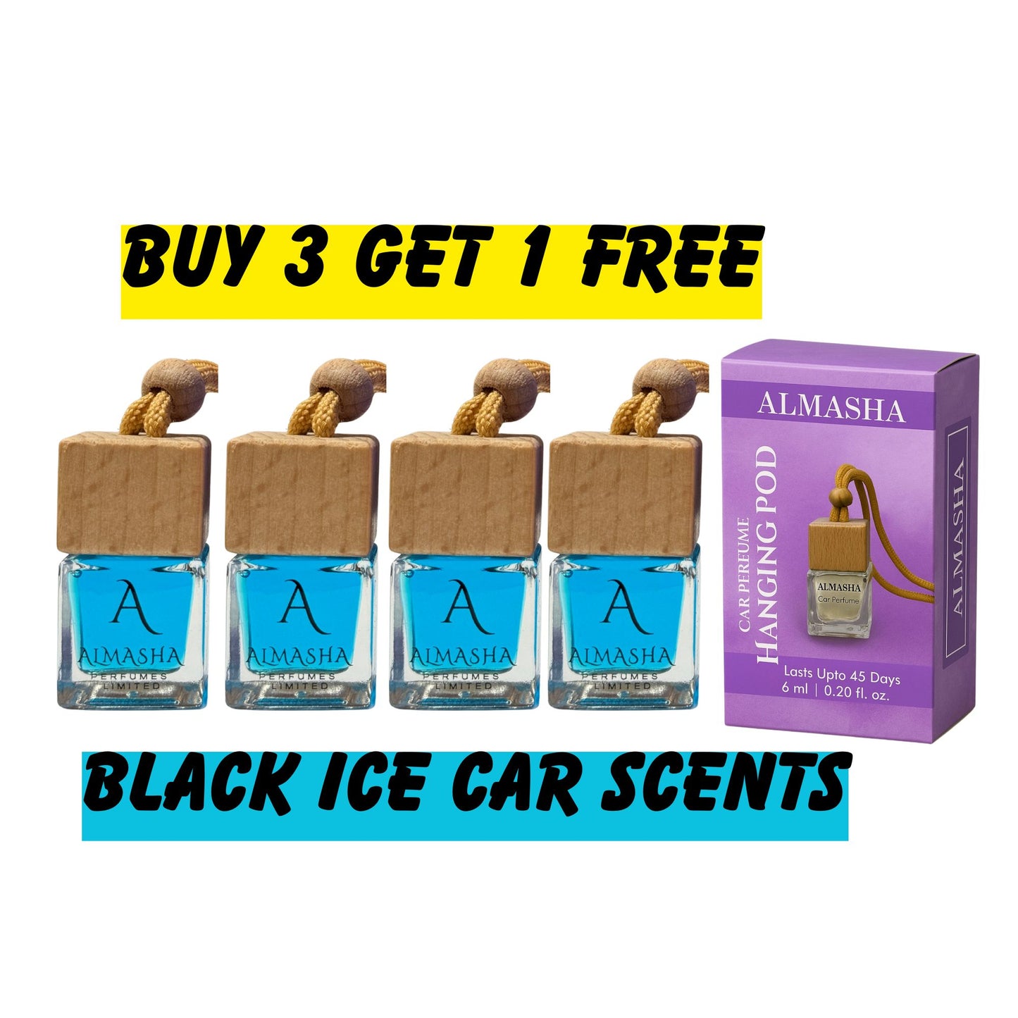 Buy 3 Get 1 FREE | Premium Car Air Freshener β Black Ice Car | Long-Lasting Fragrance for Cars