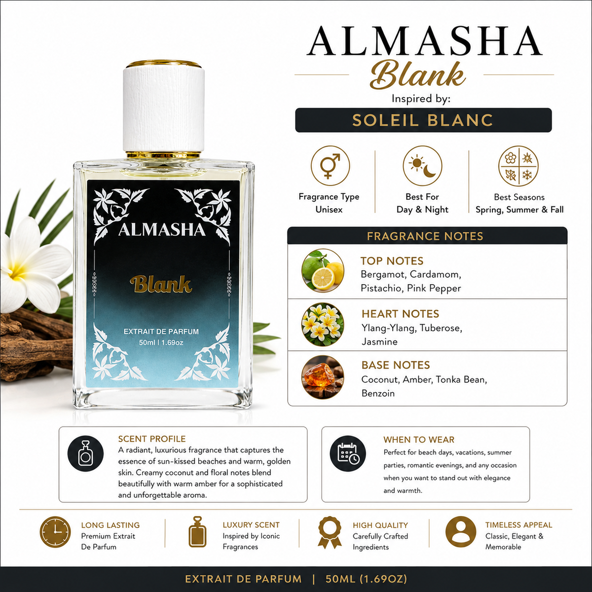 Blank Extrait de Parfum 50ml – Soleil Blanc Inspired Unisex