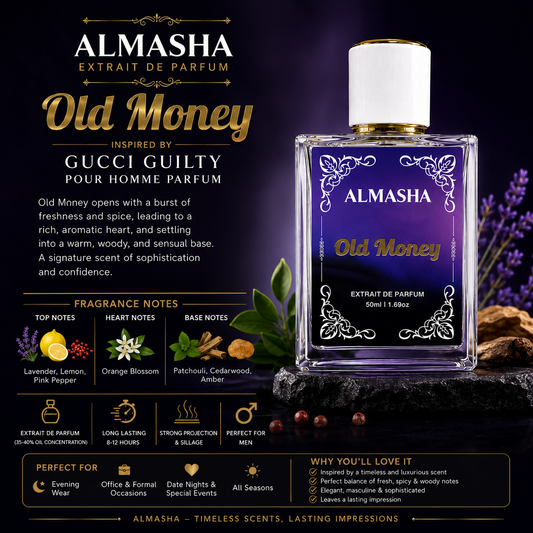 Almasha Old Money – Extrait de Parfum | Inspired by Gucci Guilty Pour Homme Parfum | 50ml