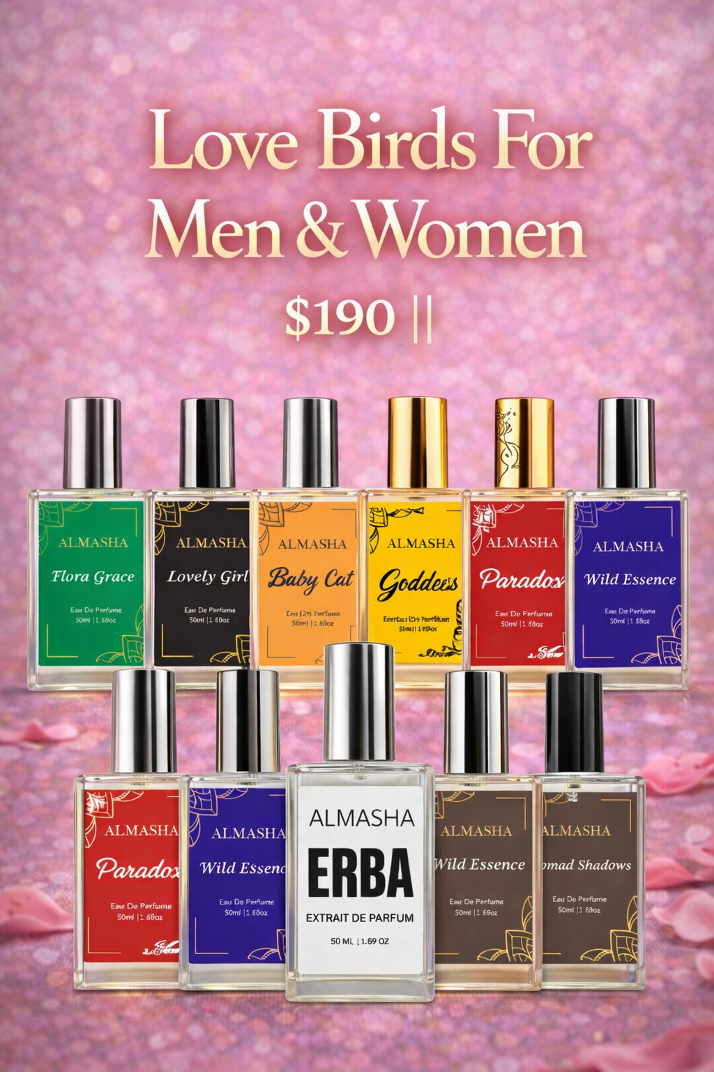 Almasha Love Birds Perfume Combo – 8 Premium Fragrances for Men & Women | Luxury Gift Set $190