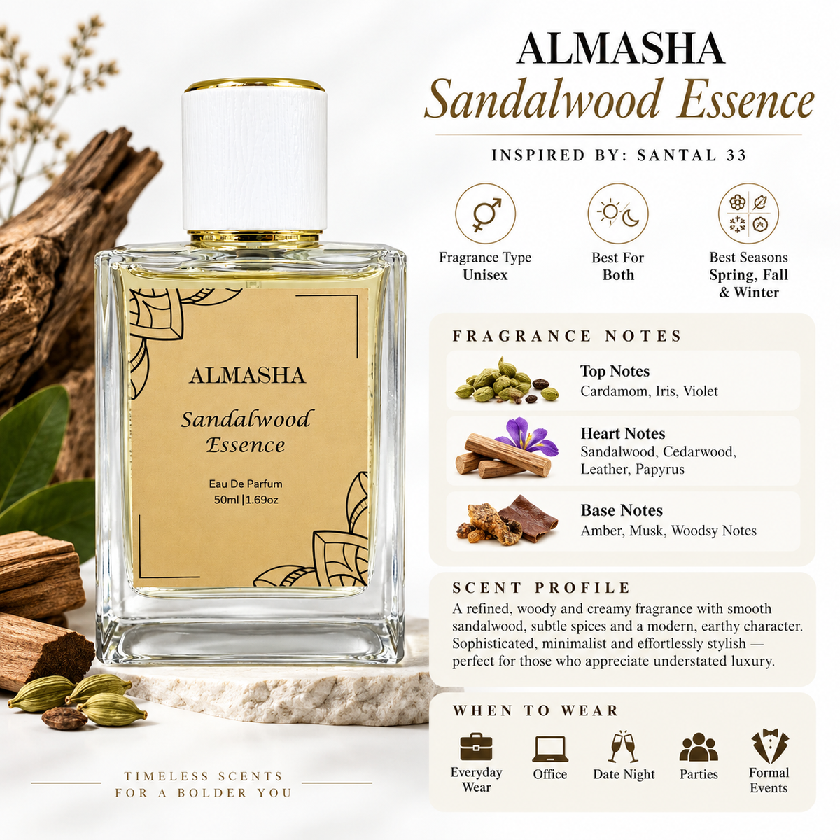 Sandalwood Essence Inspired by Santal 33 – 50ml Perfume
