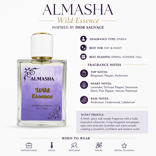 Almasha Wild Essence – Inspired by Dior Sauvage | Extrait de Parfum 50ml