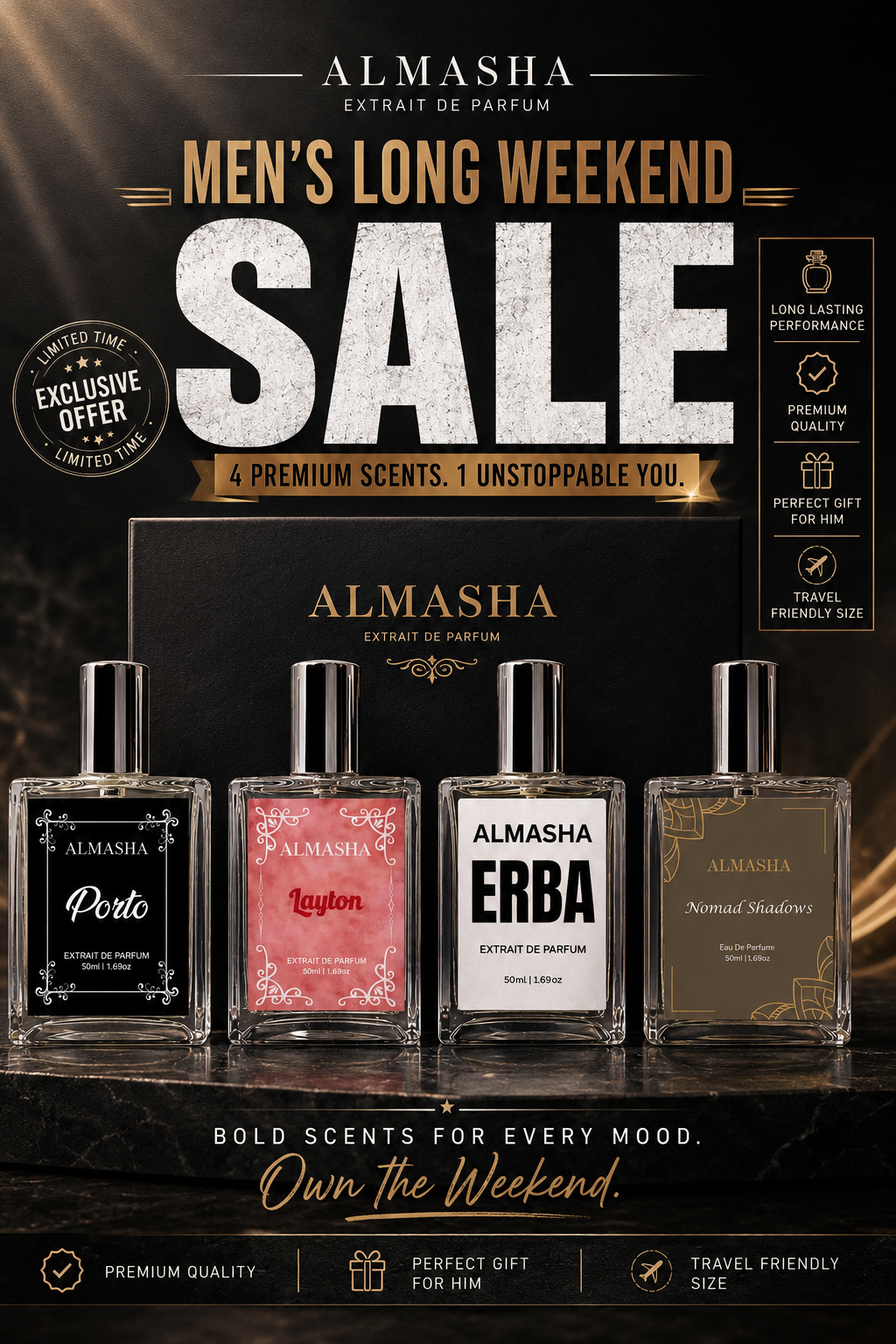 Men’s 4 Pack Perfume Gift Set | Long Weekend Sale | ALMASHA Extrait De Parfum