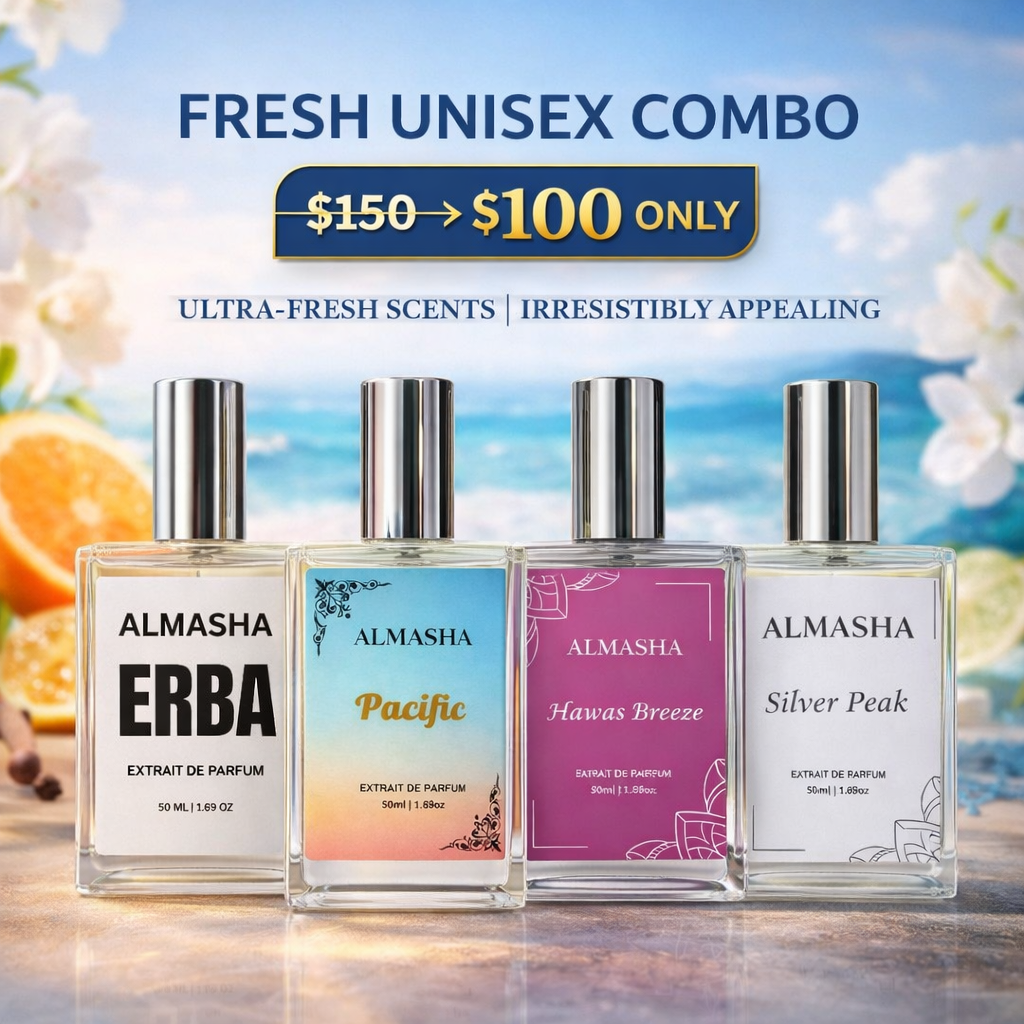 Fresh Unisex Perfume Combo β Silver Peak, Hawas Breeze, Pacific & Erba Inspired Set | Summer Luxury Fragrance Collection