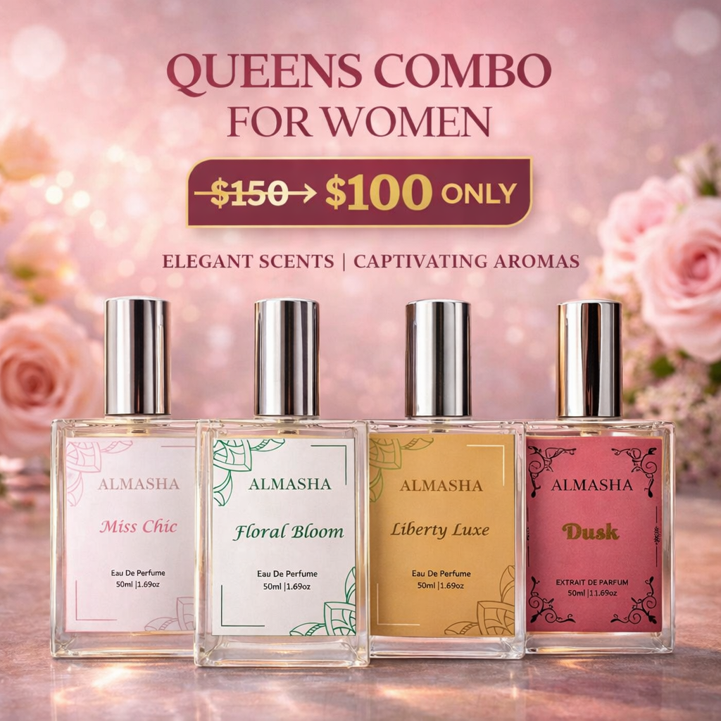 Luxury Perfume Combo for Women β Dusk, Liberty Luxe & Floral Bloom Premium Feminine Fragrance Set | Queens Collection