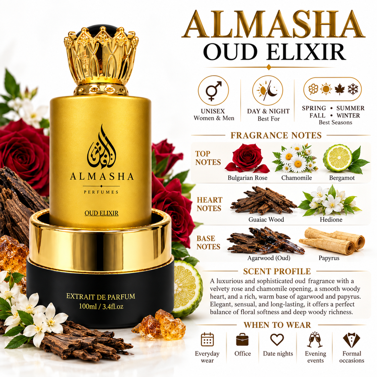 Oud Elixir 100ml Extrait de Parfum – Luxury Unisex Oud Perfume