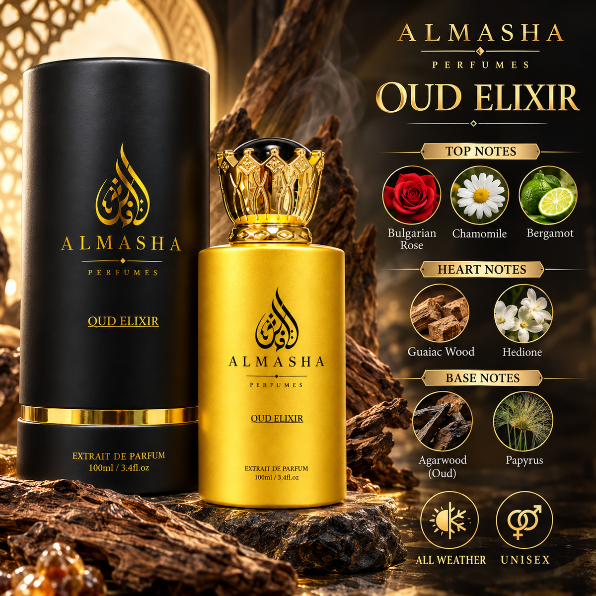 Oud Elixir 100ml Extrait de Parfum – Luxury Unisex Oud Perfume