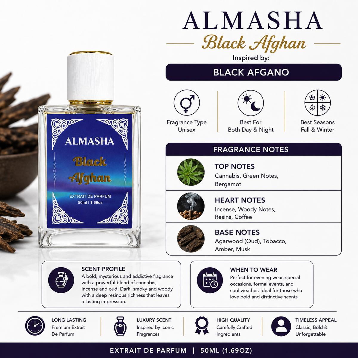 Black Afghan - Unisex Extrait de Parfum | Inspired by Black Afgano | 50ml