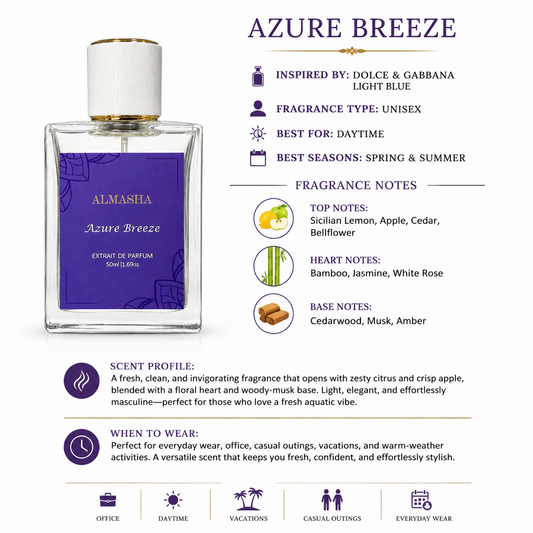 Almasha Azure Breeze – Inspired by D&G Light Blue | 50ml Extrait de Parfum