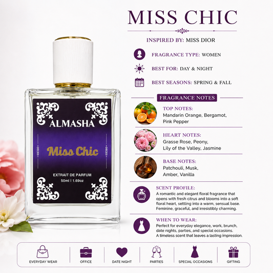 Almasha Miss Chic – Inspired by Miss Dior | 50ml Extrait de Parfum