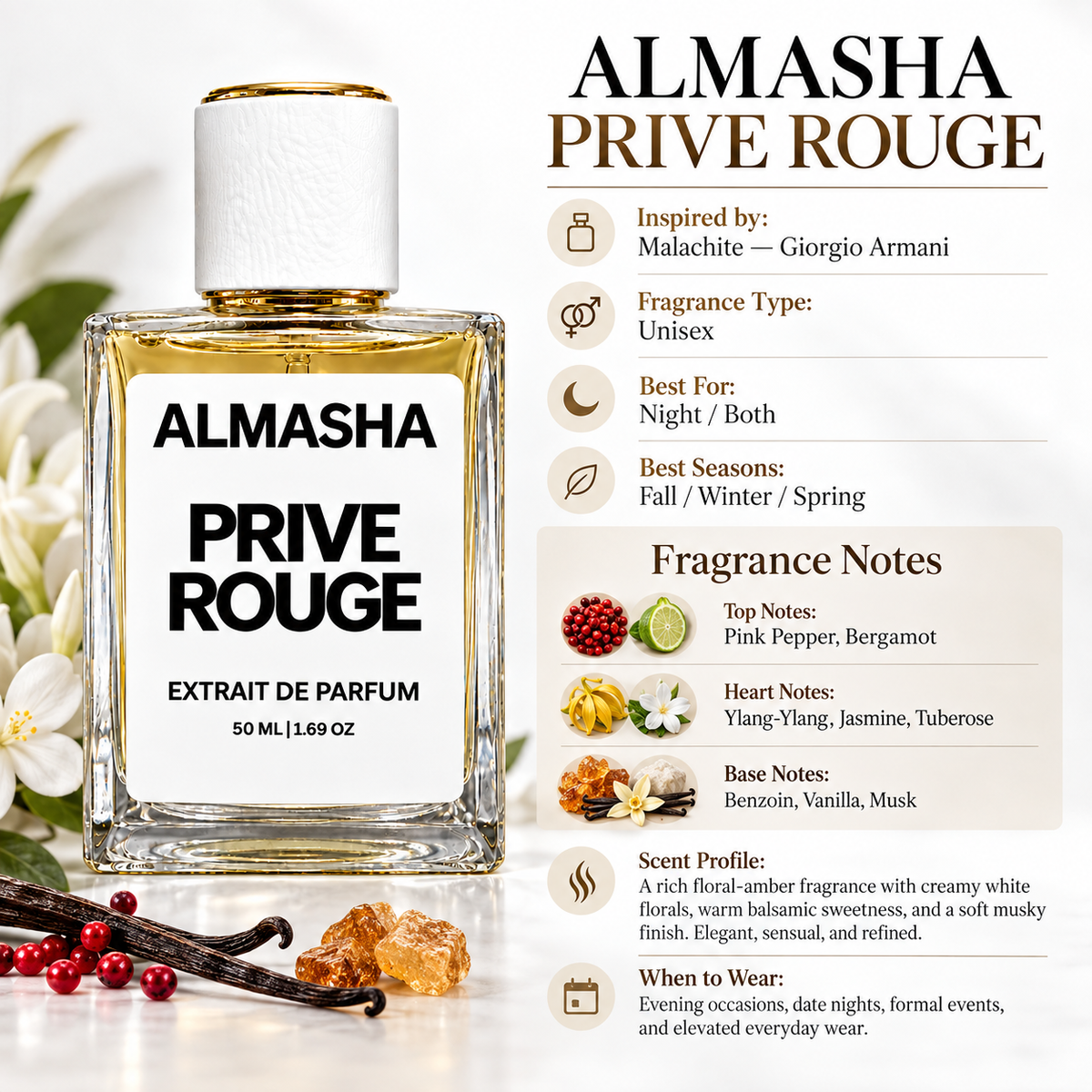 Prive Rouge Inspired by Malachite Giorgio Armani – 50ml Extrait de Parfum
