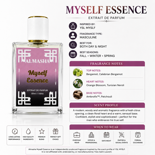 Almasha Myself Essence Inspired by YSL MYSLF – Extrait de Parfum 50ML | Men’s Luxury Fragrance