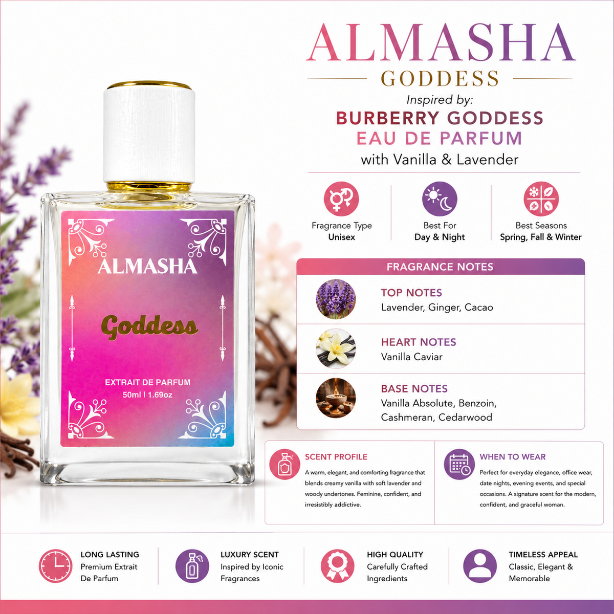 Goddess - Women’s Extrait de Parfum | Inspired by Burberry Goddess | Vanilla & Lavender | 50ml