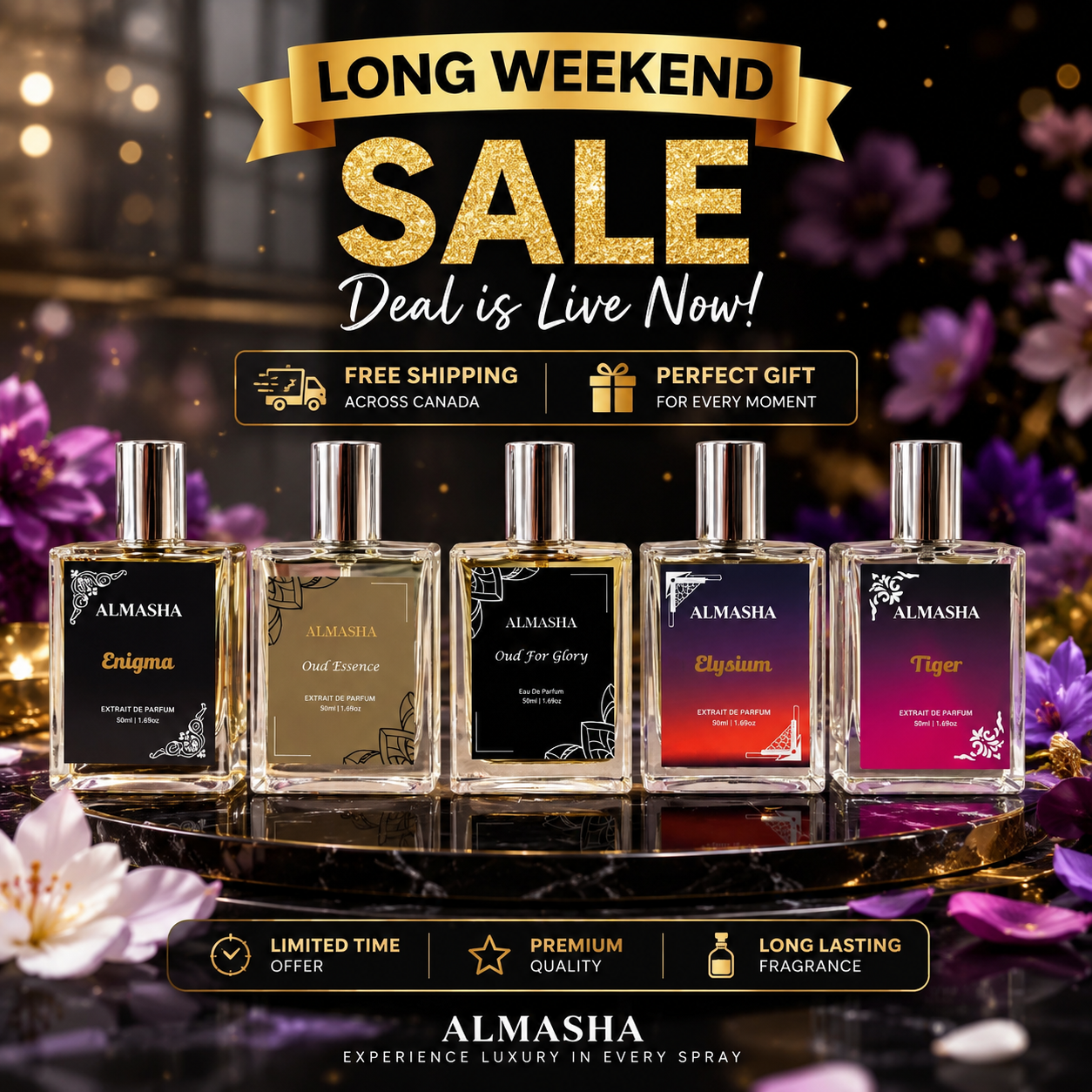 ALMASHA Long Weekend Perfume Gift Set – Premium Extrait de Parfum Combo Pack | Free Shipping Across Canada