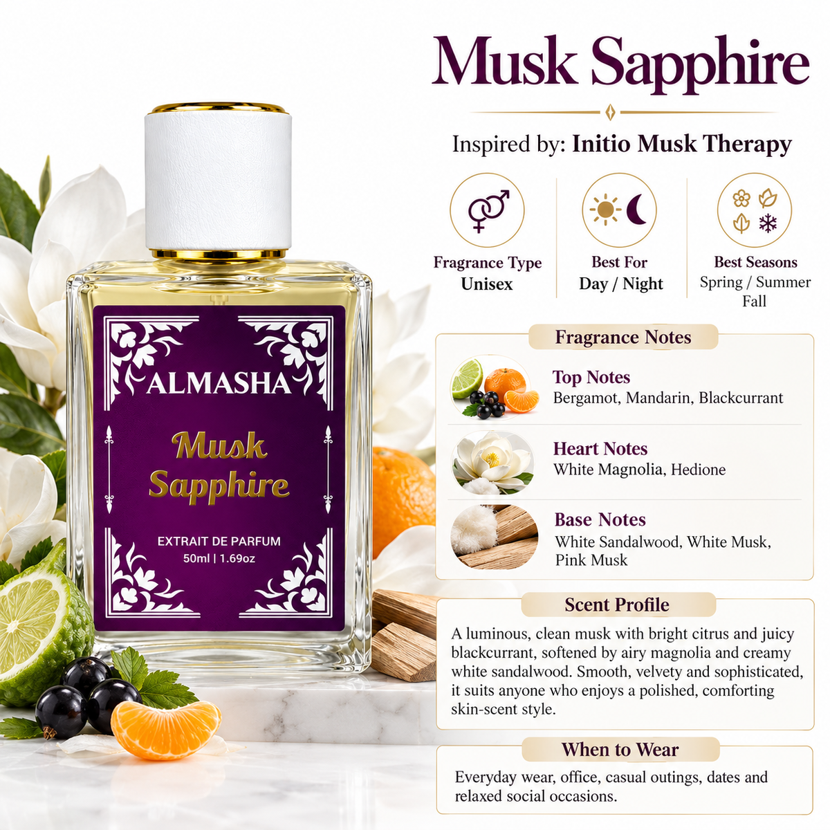Musk Sapphire Inspired by Initio Musk Therapy – 50ml | Unisex Musk Perfume