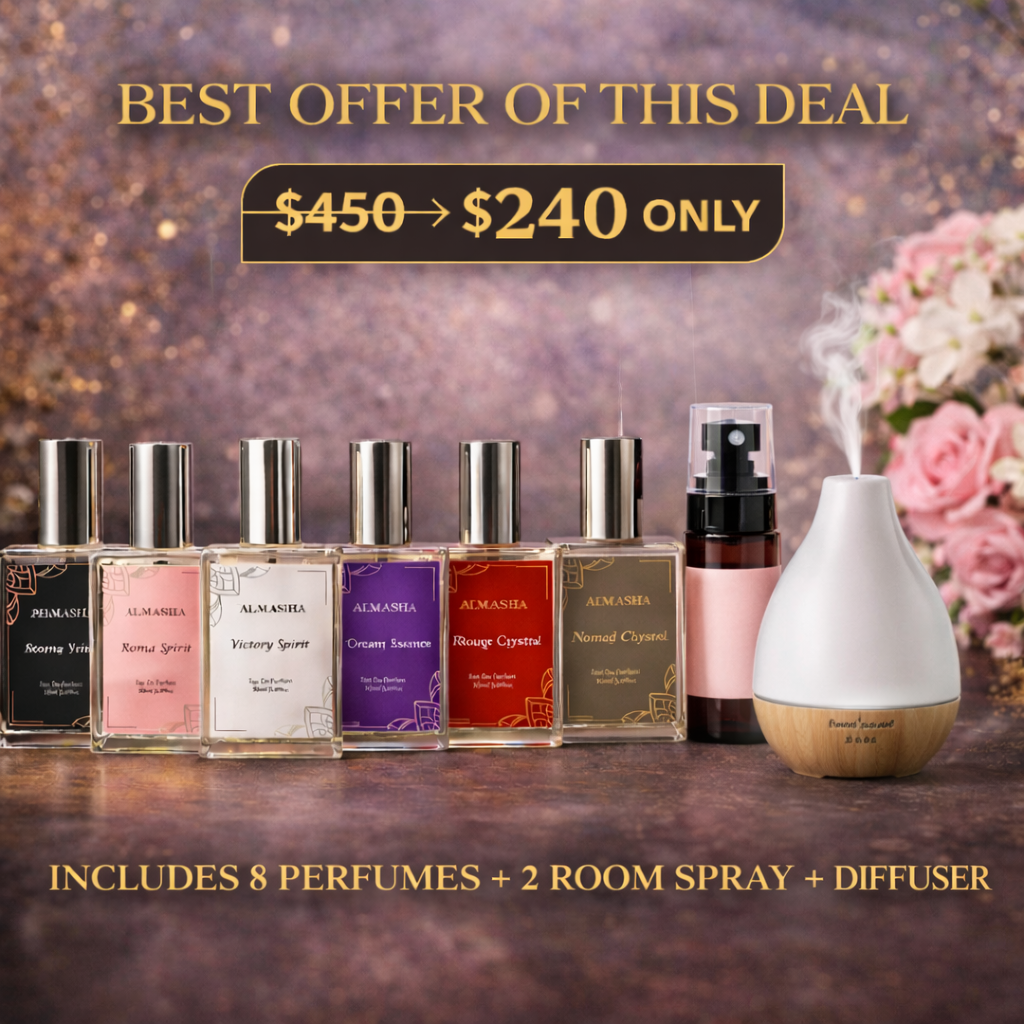 Ultimate Luxury Perfume Mega Combo – 8 Premium Attars + Room Fresheners & Diffuser | Best Value Deal by Almasha