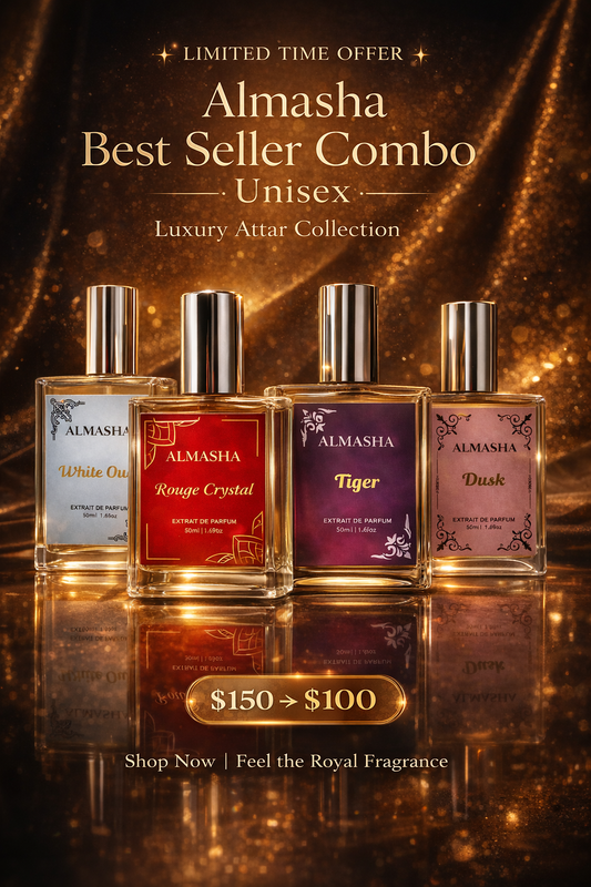 Almasha Best Seller Unisex Perfume Combo – Baccarat Rouge Inspired, White Oud & Tiger Premium Luxury Set